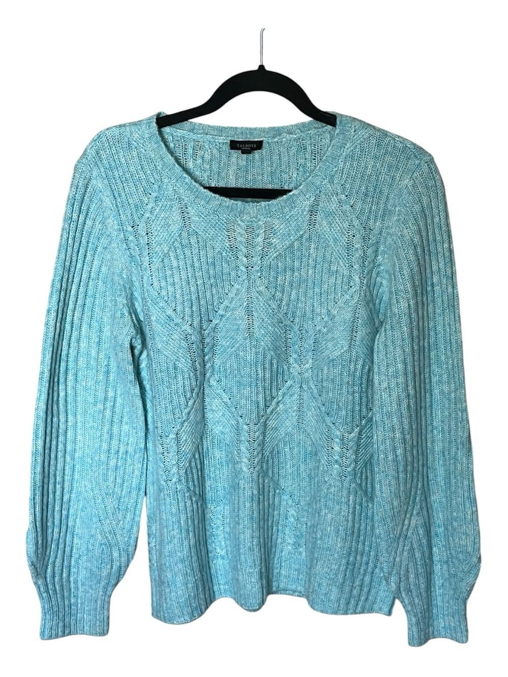 Talbots Wool-Blend Light Blue Long Sleeve Cable Knit Sweater Size Medium